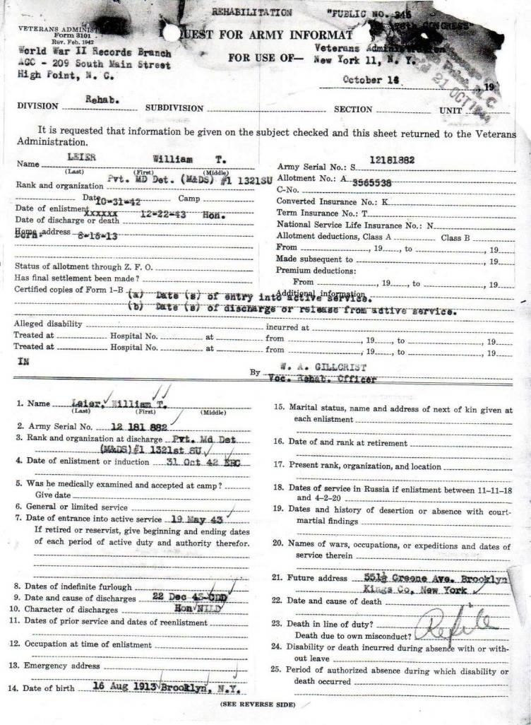 William Thomas Leier's Military Records (Reconstruction)