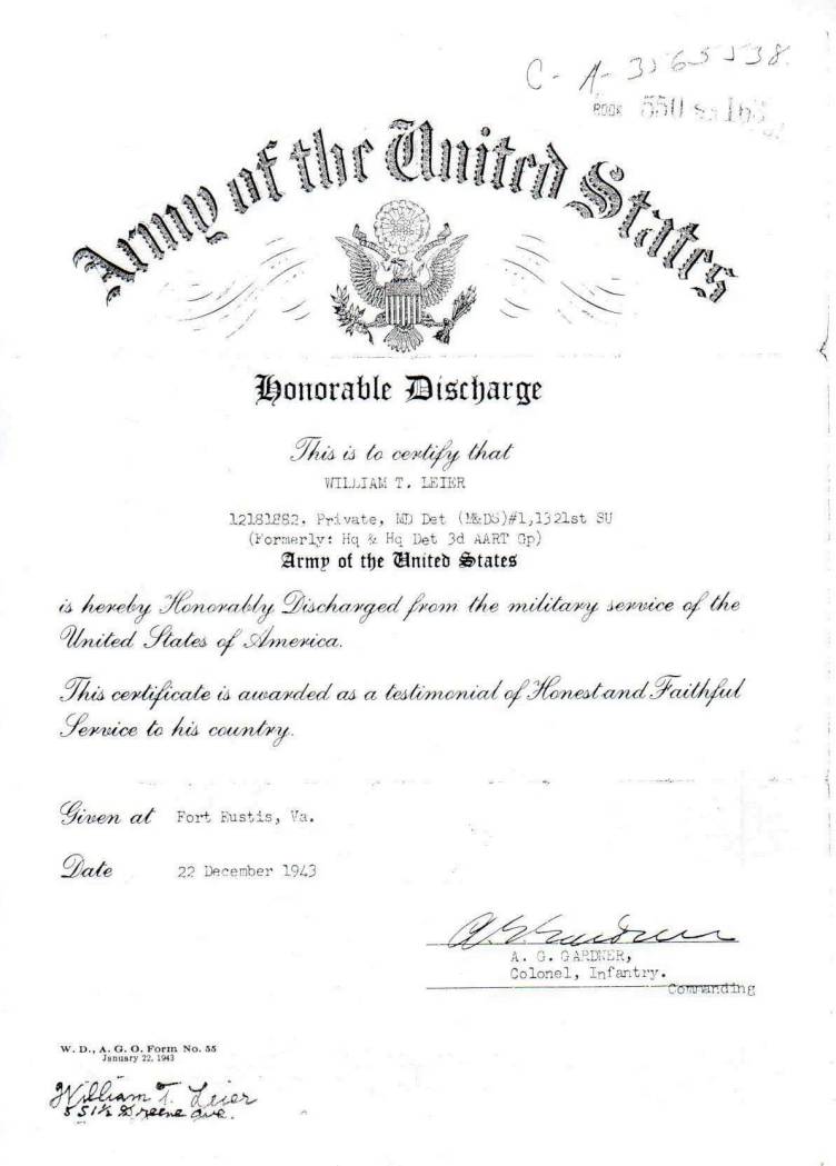 William Thomas Leier's Military Records (Reconstruction)